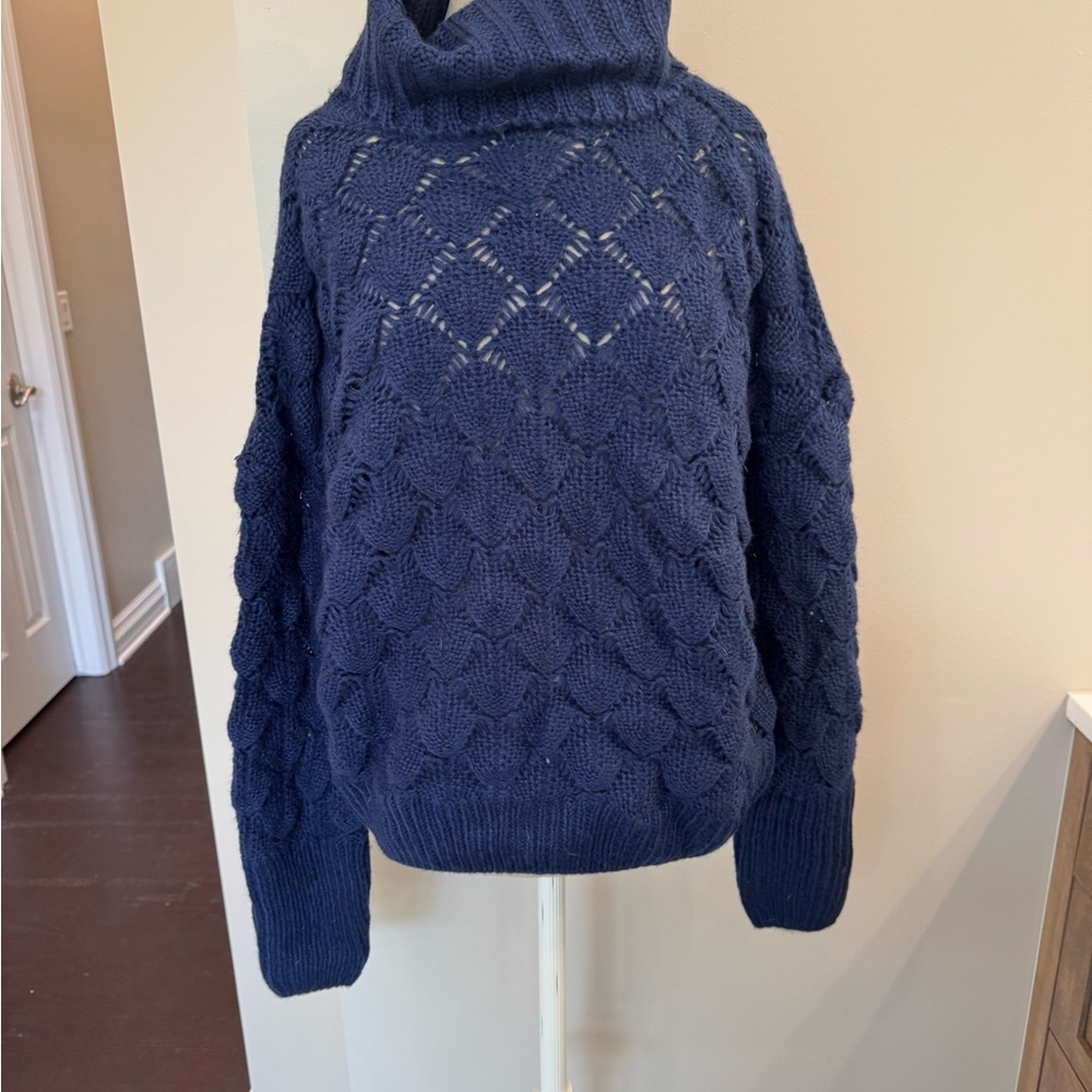 Navy Cable Knit Turtleneck Sweater